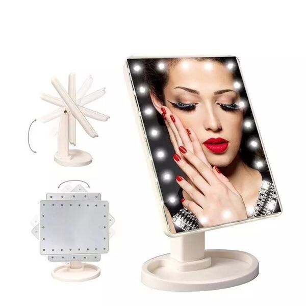 Espejo de maquillaje para mujer portátil y compacto, con 22 luces LED 360 - Imagen 1